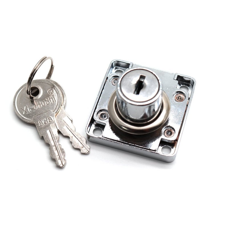 LDEXIN Cylinder Cam Lock Furniture Box File Cabinet Desk Drawer Office Deadbolt Square Base Screw Fixed Security Lock Tool Silver Tone with 2Pcs Keys - Image 1